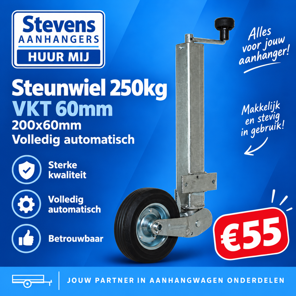 Steunwiel 250 kg – Volledig automatisch – VKT 60 mm