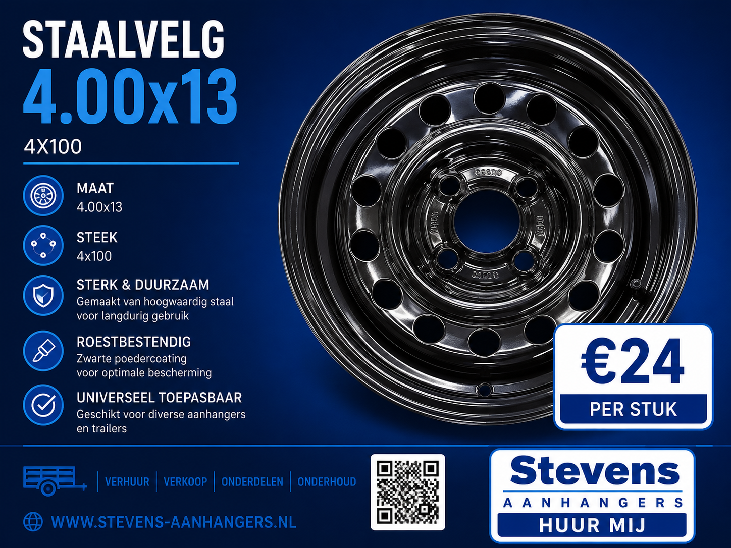 stalen velg zwart 4.00x13