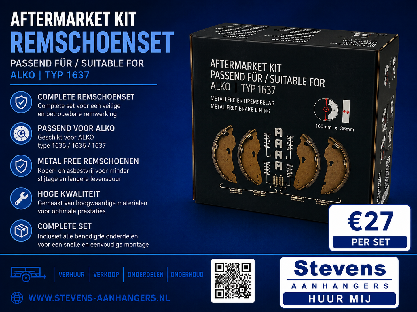 Remschoenset geschikt voor AL-KO 1635 / 1636 / 1637 – 160x35 mm